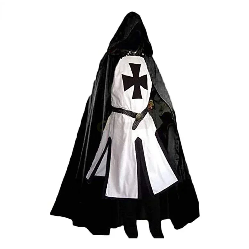 SN60 S-4XL Mens Medieval Crusader Knights Templar Tunic Cosplay Costumes Renaissance Halloween Surcoat Warrior Black Plague 1@j$