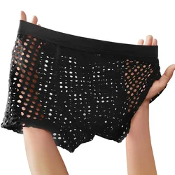 Men Sexy Mesh Hole See Through Boxers Low Rise Elastic Underpants Panties Shorts Breathable Hollow Out Home Solid Mens Boxers