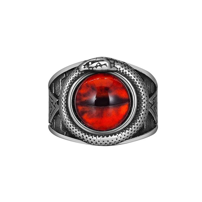 PSJ Fashion Vintage Male Jewelry Devil Eye Design Red / Yellow / Green Titanium Stainless Steel Rings for Men