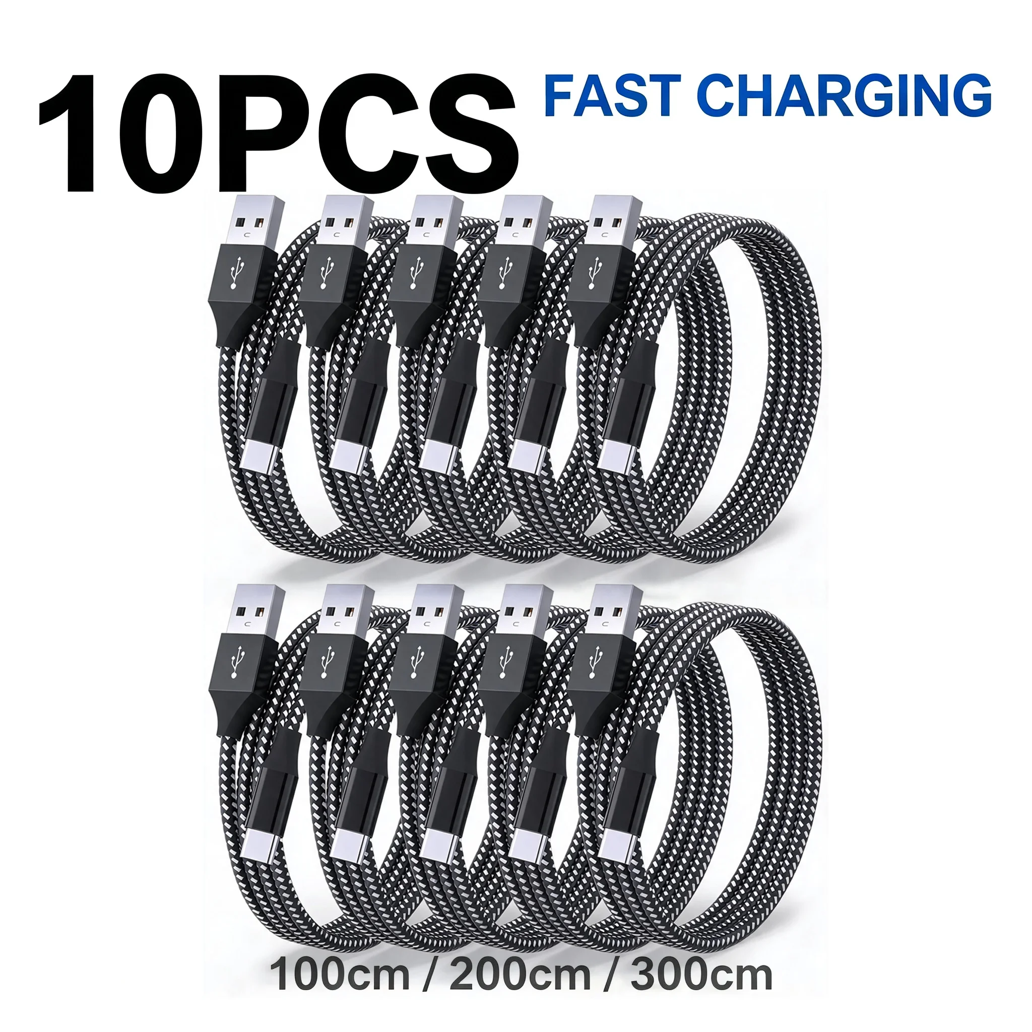 10PCS 5PCS 2PCS Nylon Braided USB A to Type C Cable Fast Charging Wire Data Cord For Xiaomi For Huawei For Samsung S21 Ultra