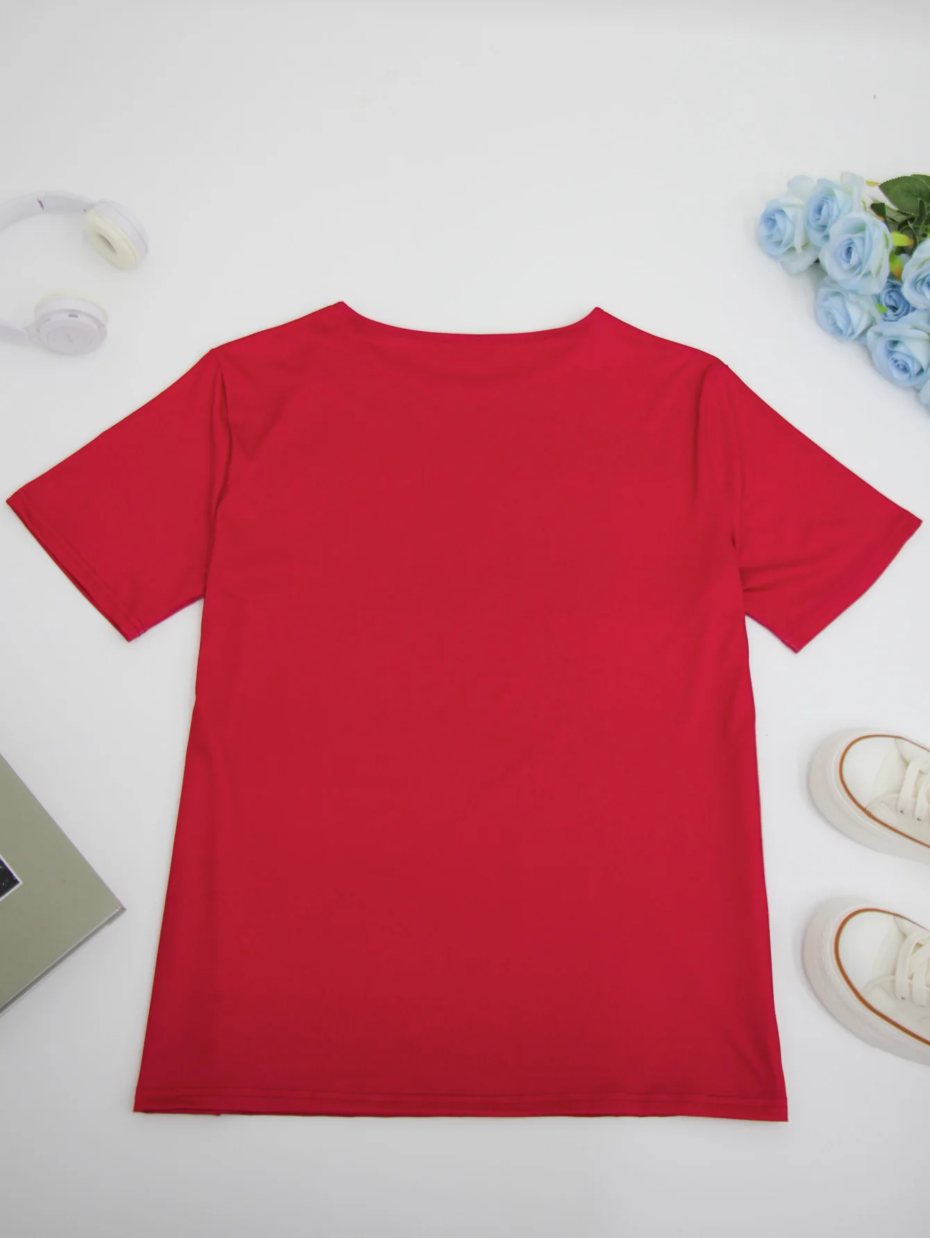 حجم كبير تي شيرت بأكمام قصيرة الربيع والصيف المرأة جولة الرقبة قصيرة الأكمام فضفاضة الحب تي شيرت أعلى