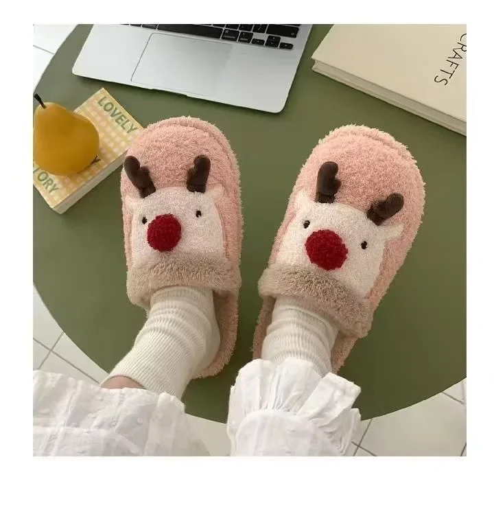 Winter-Weihnachts-Hausschuhe für Damen, Herren, weiche, rutschfeste Sandalen für den Innenbereich, warme, flache Plüsch-Slides für Paare, Unisex, niedliche Schuhe für Erwachsene – Detail 12