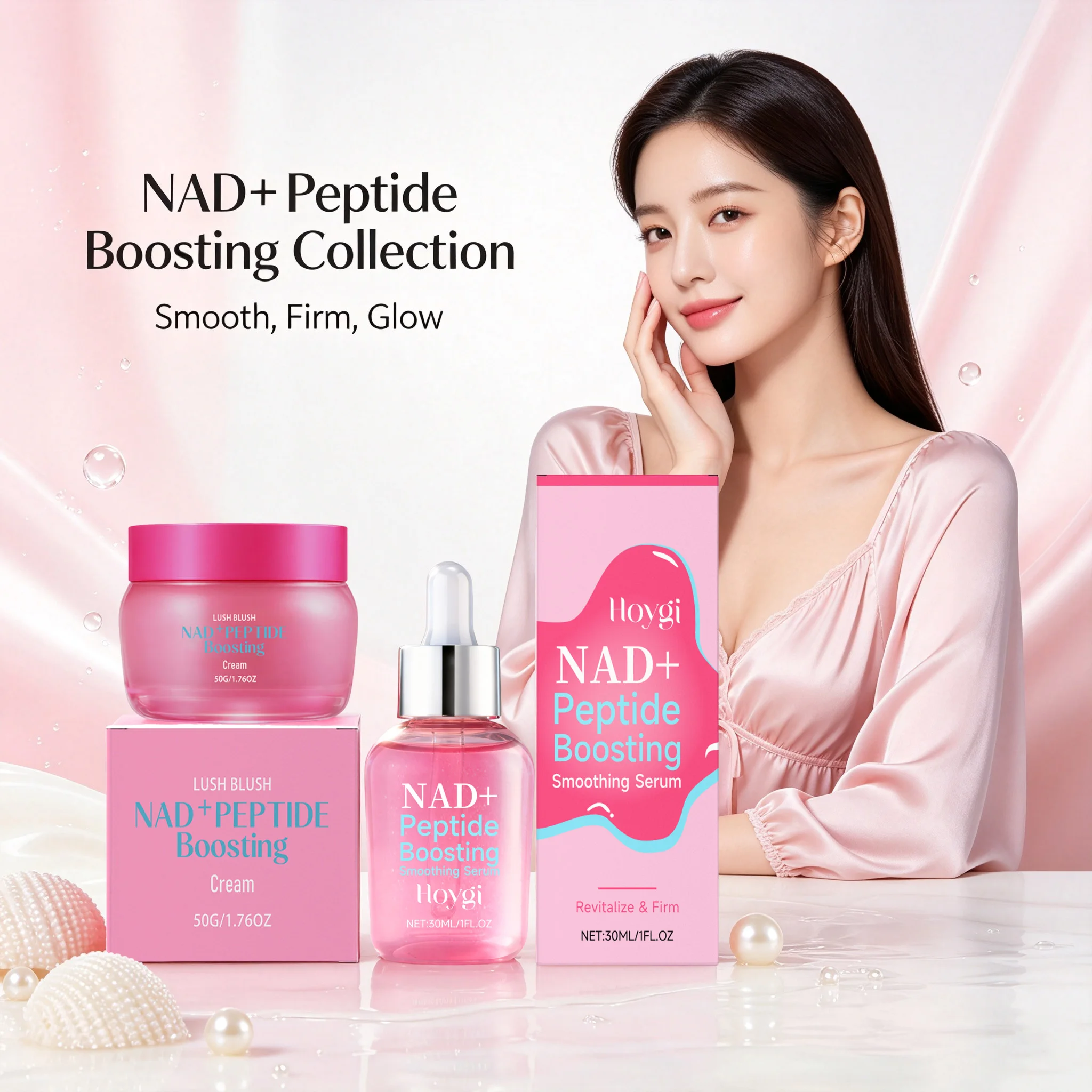 NAD+ Copper Peptide Boosting Serum & Face Cream Anti Aging Wrinkle Smoothing Skin Firming Cellular Repair Korean Glowing Beauty