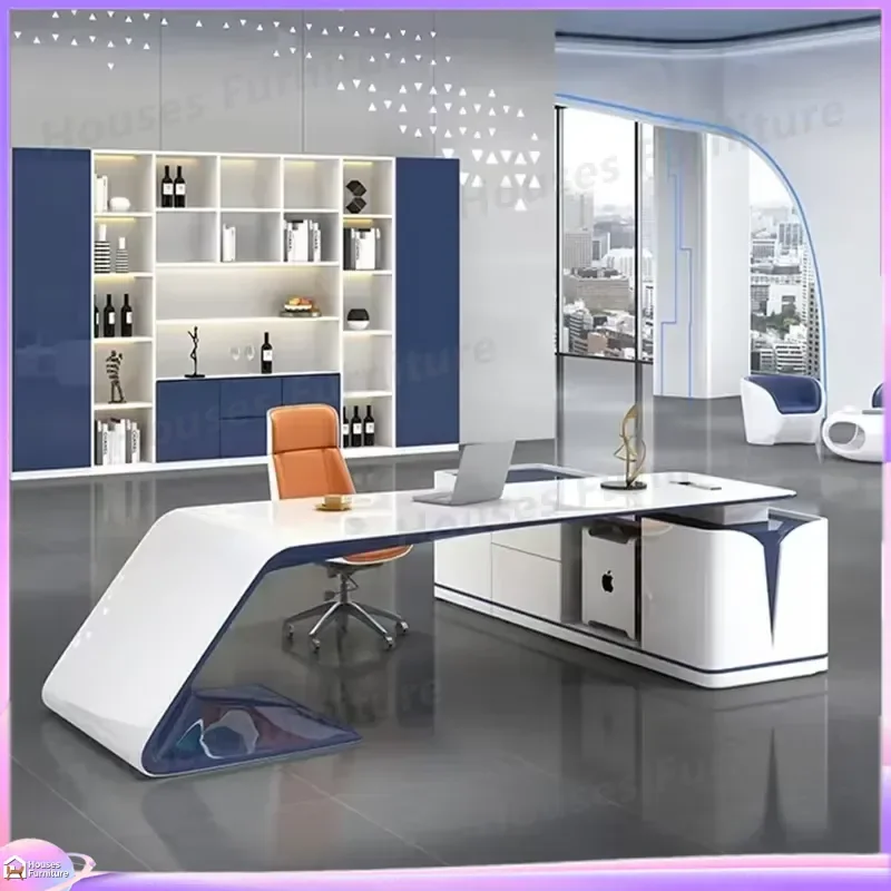 Luxury Lacquered Executive Desk Modern Design Boss Manager CEO Office Furniture High Gloss Wood Computer Table Workstation