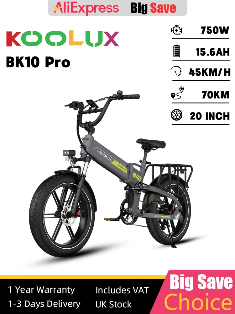 AliExpress KOOLUX（骑行） KOOLUX BK10 Pro Ebike 750W 48V 15.6Ah 20*4.0 Inch Fat Tire Folding Electric Bicycle Mountain Snow Hydraulic Brakes Electric Bike