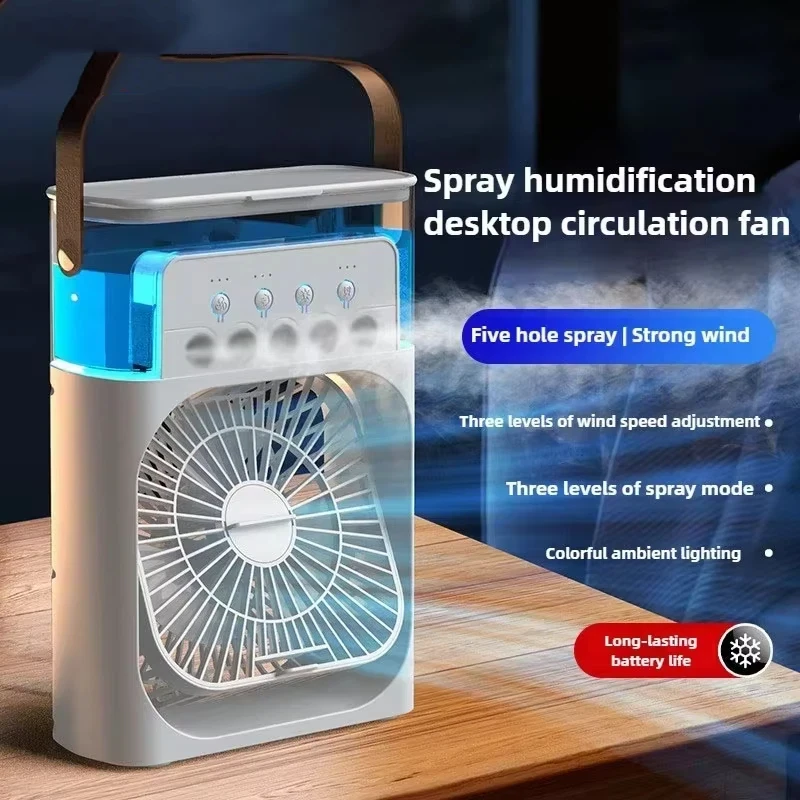 New 5-in-1 Compact Cooling Mist Fan Air Chiller With Rgb Ambient Lamp Desktop Mini Air Conditioner Home Variable-speed Fan