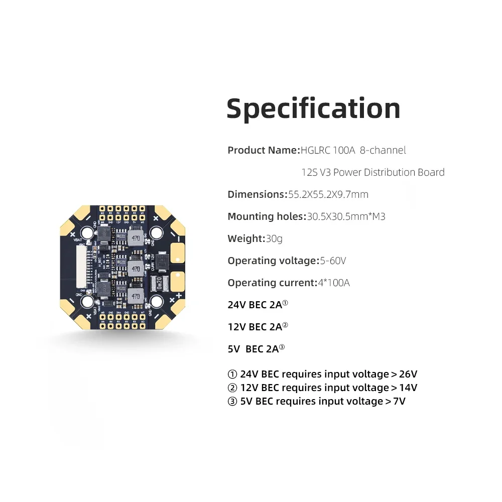 100A 8-Channel 12S V3 Power Distribution Board, PDB with Current Sense for FPV Multirotor Drone DIY Repair Parts