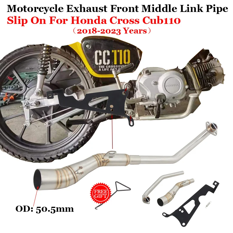 Slip On For Honda Cross Cub110 CC110 Cub 110 2018 - 2023 Full System Motorcycle Exhaust Escape Moto Muffler Front Mid Link Pipe