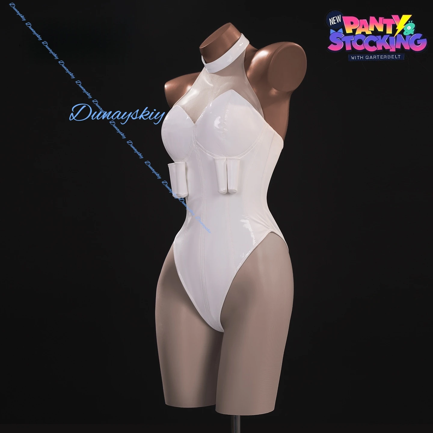 Gunsmith Bitchhh Cosplay Costume Wig Shoe cover Anime New Panty Stocking with Garterbelt White Bodysuit Glasses Halloween Party