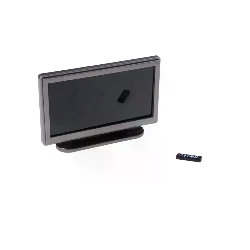 Newest 1pc Dollhouse Miniature Wide Screen Television Flat-Panel LCD TV Remote Gray Classic Pretend Play Toys for Child