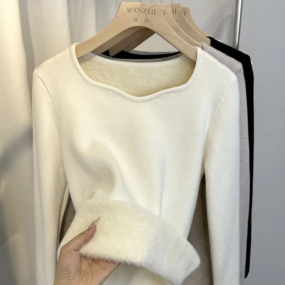 Pull chaud en flanelle à col carré pour femme, avec rembourrage épais, Design Unique et effet amincissant, automne/hiver