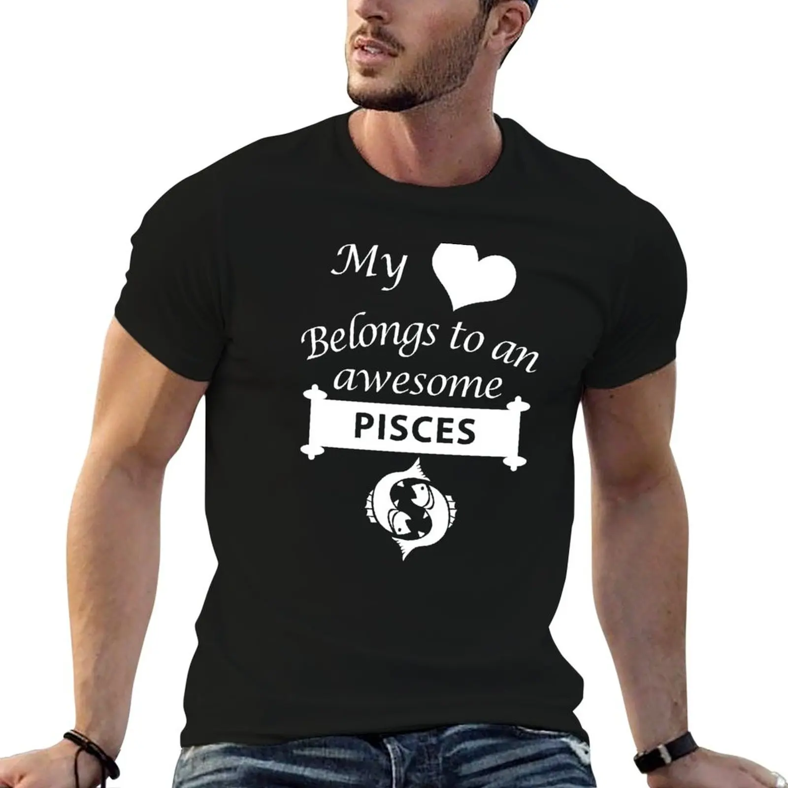 Pisces Zodiac Lover My Heart Belongs T-Shirt Basic Solid Color Short Sleeve T-Shirt