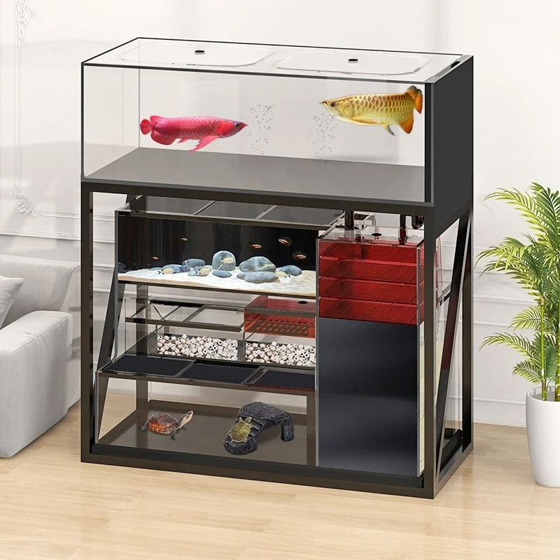 Three-layer fish tank, ultra-white glass stainless steel skeleton