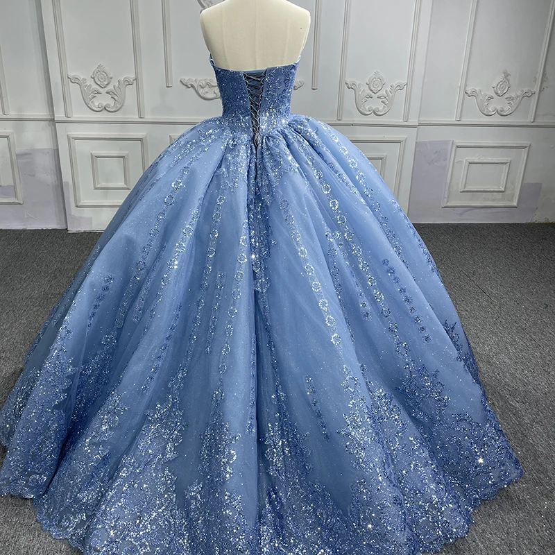 Jancember Sleeveless Strapless Ball Gown Sequined International Gorgeous Blue Quinceanera Dresses 2023 Robes De Soirée DY6567