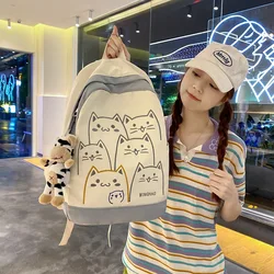 Mochila con patrón de gato para mujer, morral Kawaii de gran capacidad, a la moda, de viaje, para escuela secundaria, bolsas de libros para estudiantes, 2023