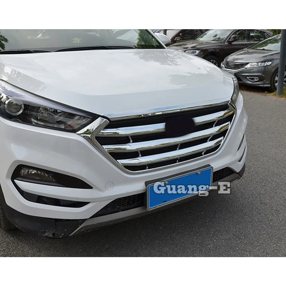 For Hyundai Tucson 2015 2016 2017 2018 Car Body Styling Cover Detector ABS Chrome Trim Front Stick Grid Grill Grille Racing 1PCs