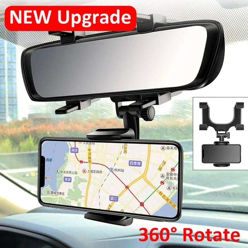 

360 Car Phone Holder Rearview Mirror Mount Bracket Navigation GPS Mobile Stand Clip Foldable Adjustable Car Cell Phone Support