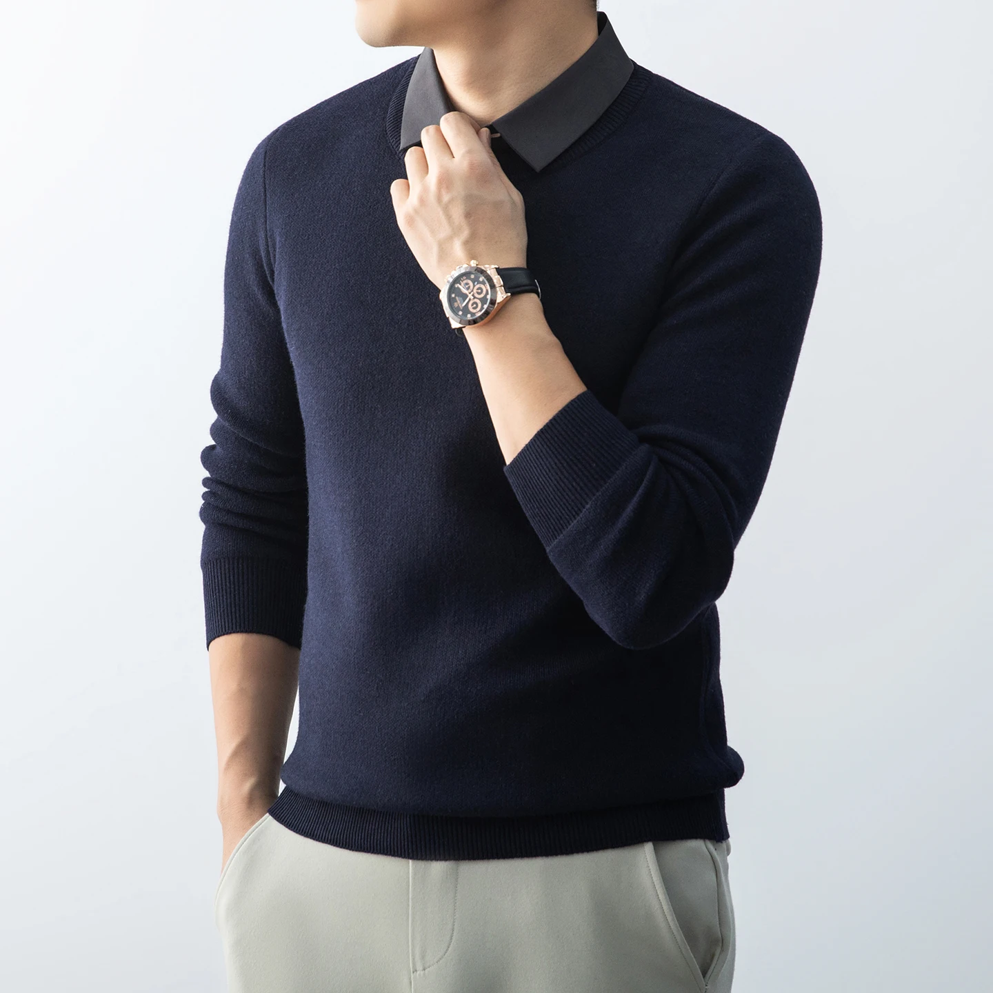 

Autumn Business Fashion Versatile Slim Fit Round Neck Solid Color Sweater Comfortable Knit Sweater