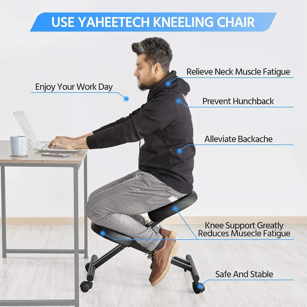 Kneeling Chair Ergonomic Posture Chair for Office Home Standing Work Desk Stool Adjustable Office Chair with Thick Cushion