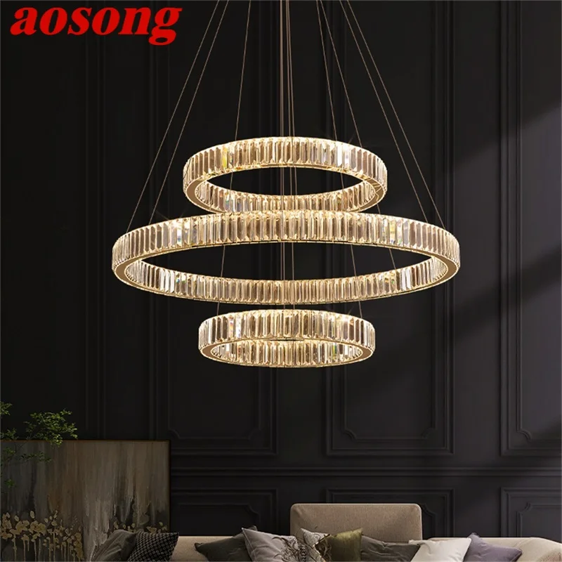 AOSONG Modern Pendant Lamp LED Round Luxury Gold Hanging Decorative Chandelier Fixtures For Hotel Living Room