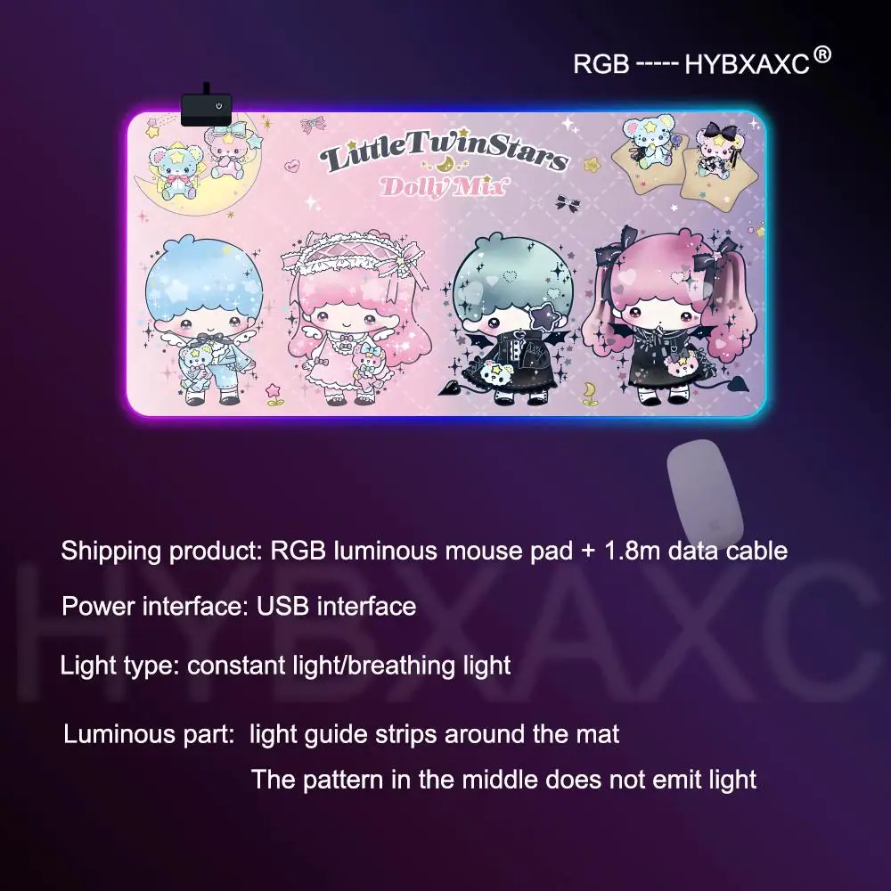 Little Twin Stars RGB Pc Gamer Keyboard Mouse Pad Mousepad LED Glowing Mouse Mats Rubber Gaming Computer Mausepad