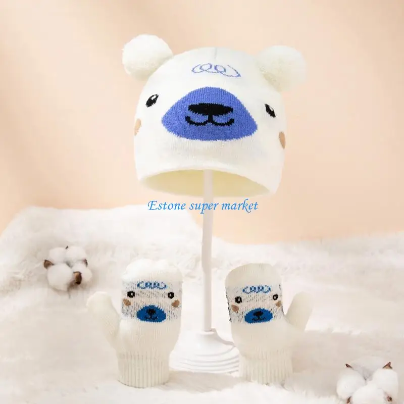 

090B New Baby Hat Suit Winter Infant Poms Hat Set Kids Soft Warm Knitted
