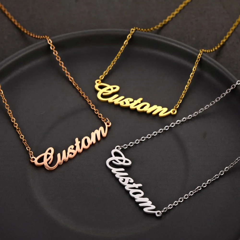 Custom Stainless Steel Golden Name Necklace For Women Man Personalized Nameplate Jewelry Fashion Letter Pendant Gift