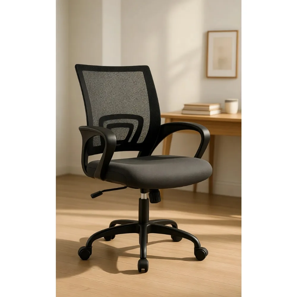 

Эргономичное офисное кресло с сетчатой спинкой, регулируемой поясничной поддержкой, поворотное, на колесиках, для дома и офиса, черное