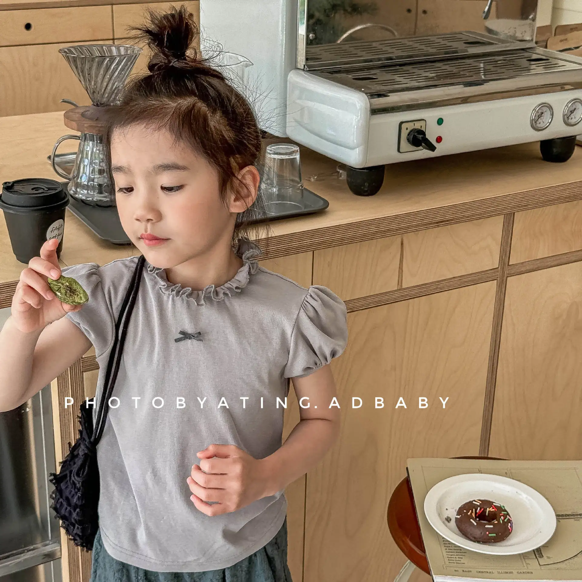 Children's clothing summer children's Korean version girls' lace short-sleeved bubble-sleeved T-shirt summer bottoming shirt