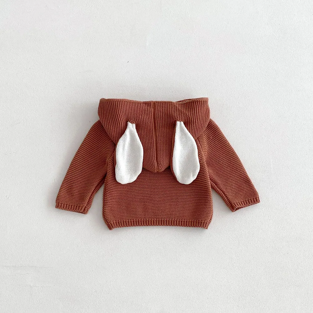 2024 autunno abbigliamento per bambini Pullover in maglia 0-3Y Bunny Ear Toddler Girls maglioni con cappuccio maglieria Cute Boys maglioni con