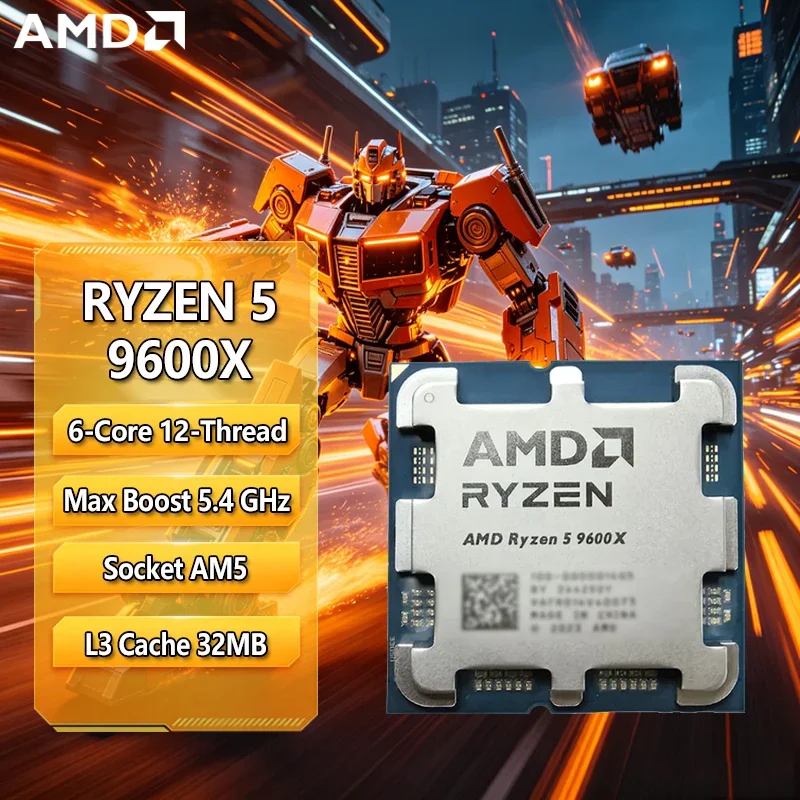 

AMD Ryzen 5 9600X 100% AMD R5 9600X CPU Max Boost Up to 5.4GHz 6 Cores 12 Threads 32MB L3 Cache AM5 for B850 X870 Loose Pieces