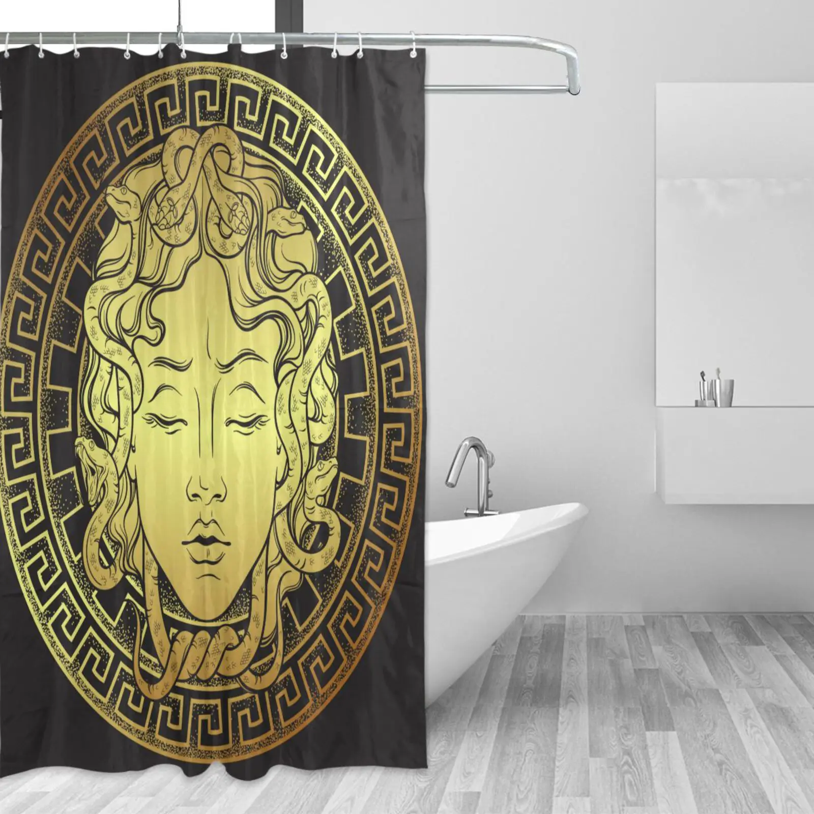 

Gold Medusa Pattern Shower Curtain Waterproof Polyester Fabric Curtain For Bathroom With 12 Thicken Hooks Bath Bathtub Curtain