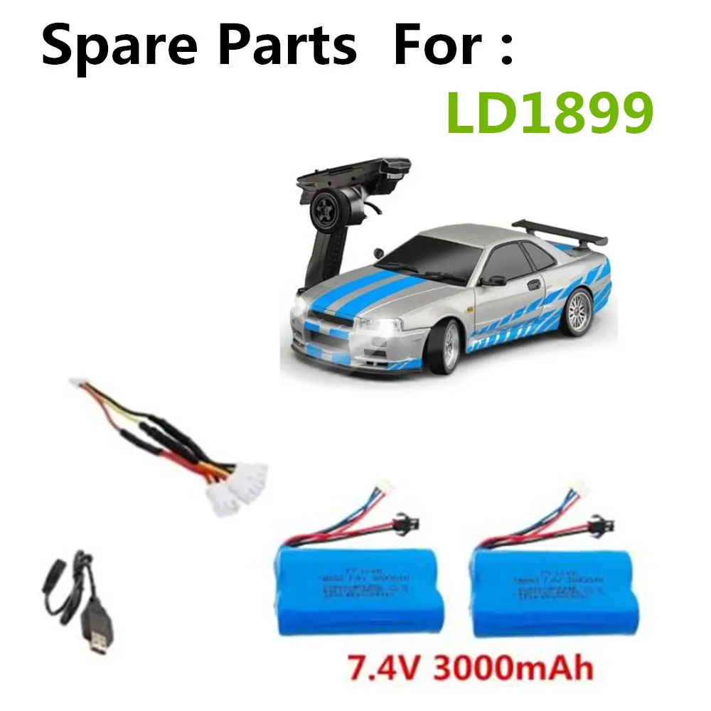 Upgrade 7.4V 3000mAh Battery  / Charging Cable For : LD1899 RC Car Parts Battery SM-2P Plug