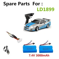 Upgrade 7.4V 3000mAh Battery / Charging Cable For : LD1899 RC Car Parts Battery SM-2P Plug