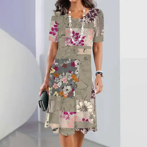 Vestidos con estampado gráfico Vintage para mujer, vestidos elegantes de verano, longitud media, talla grande, moda femenina, envío gratis, nuevo