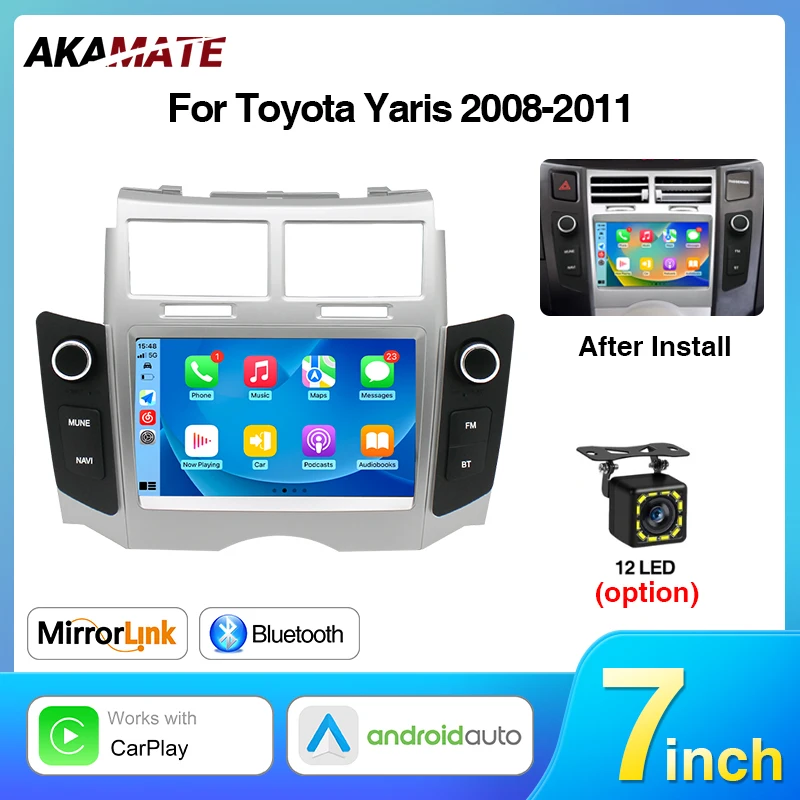 Android 13.0 Car Radio for Toyota Yaris 2008-2011 7inch Screen CarPlay Android Auto GPS Navigation Bluetooth WIFI FM RDS Radio