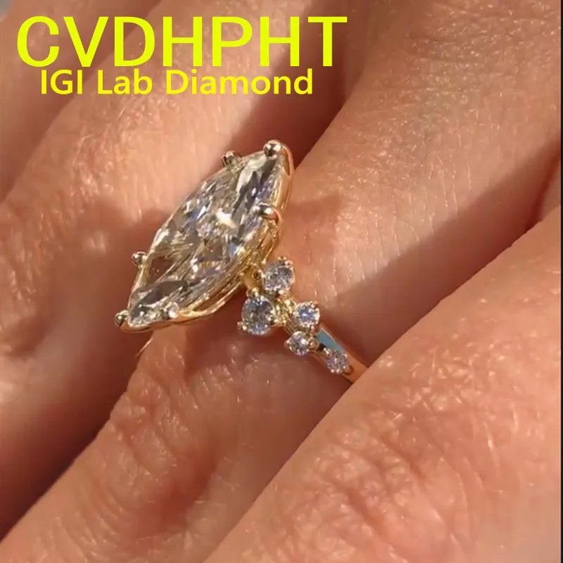 Popular Private 5CT Au585 Real 14K Yellow gold IGI Lab grown Diamond Ring Marquise shape Diamond wedding ring Factory Eng