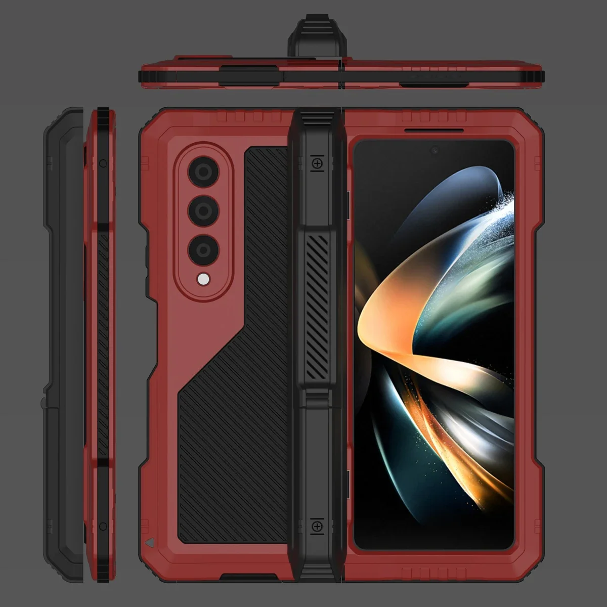 Rugged armored 360 complete phone case for Samsung Galaxy Z Fold5 4 Metallic aluminum shock protection cover