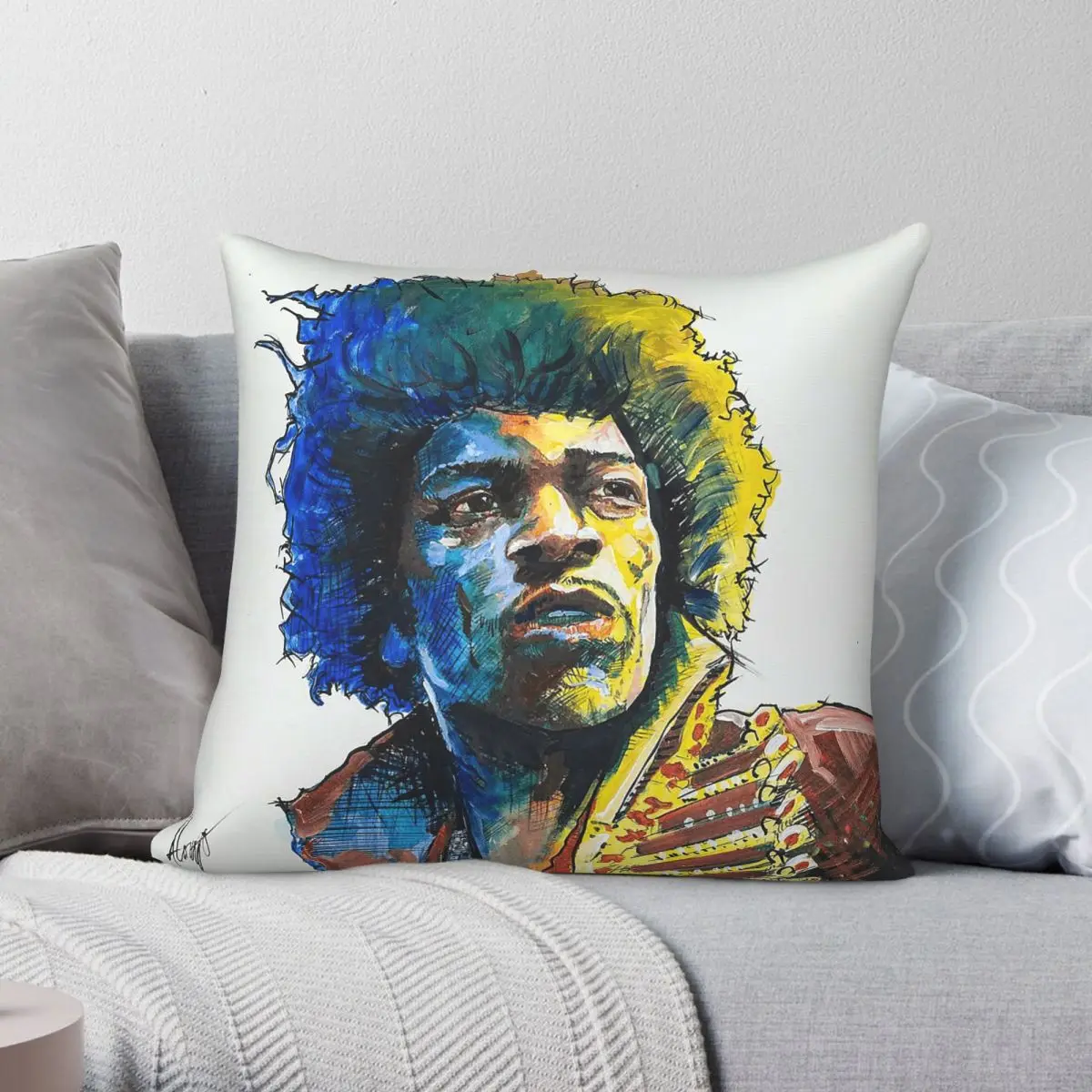 Jimi Hendrix Guitar God Square Pillowcase Polyester Linen Velvet Pattern Zip Decorative Pillow Case Room Cushion Cover