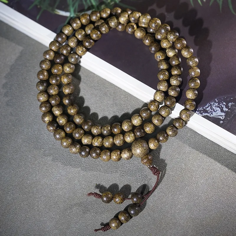 Natural Brunei Agarwood Bracelet, 108 , Buddhist Prayer Beads, Unisex, Fragrant Wooden Bead String