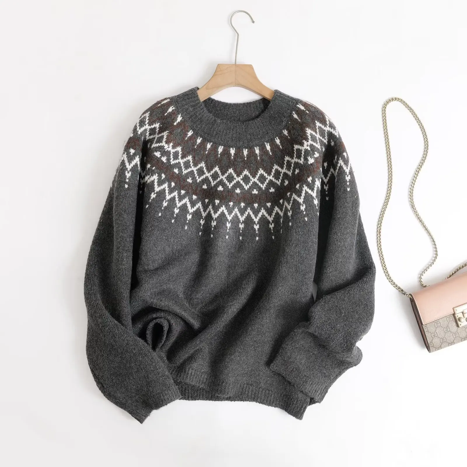 

Ethereal costume 2025 MD autumn new style of Ladies' Casual style soft and fluffy Fair Island round-neck sweater