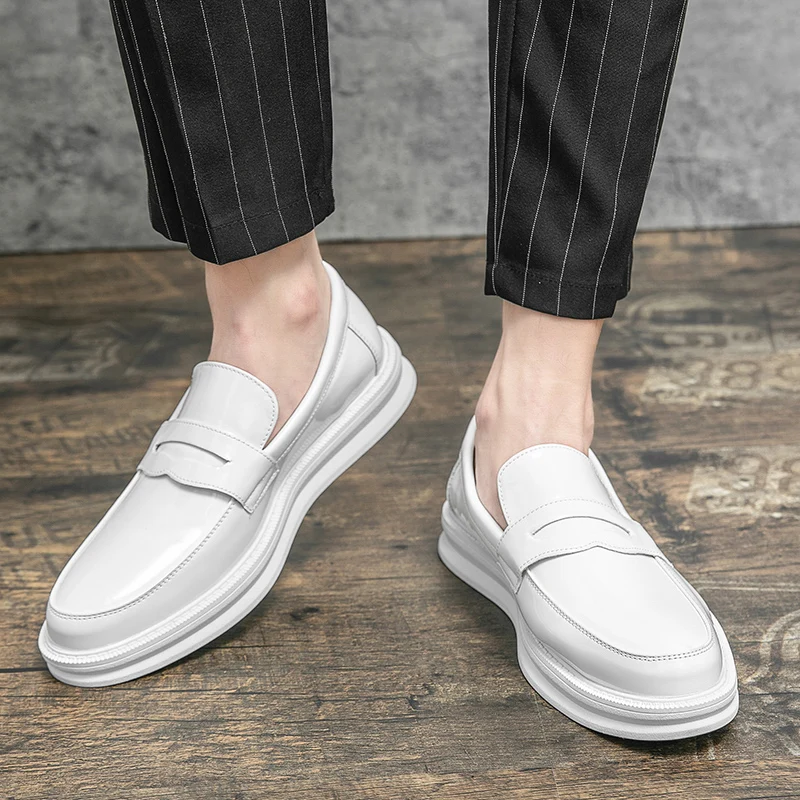 Korean fashion men\'s leather shoes casual business shoes fashion trendy white leather shoes suit formal leather shoes