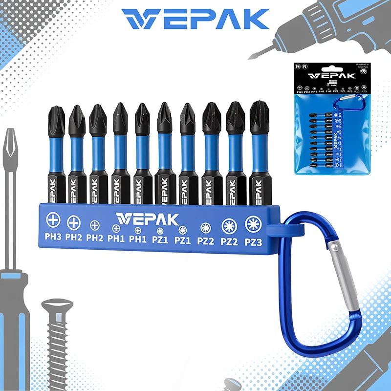 

VEPAK VP1BSP50-10 10 шт. PH/PZ двойные намагниченные биты S2 стальной крестообразный/Pozi-Drive подходят для портативного хранения карабина