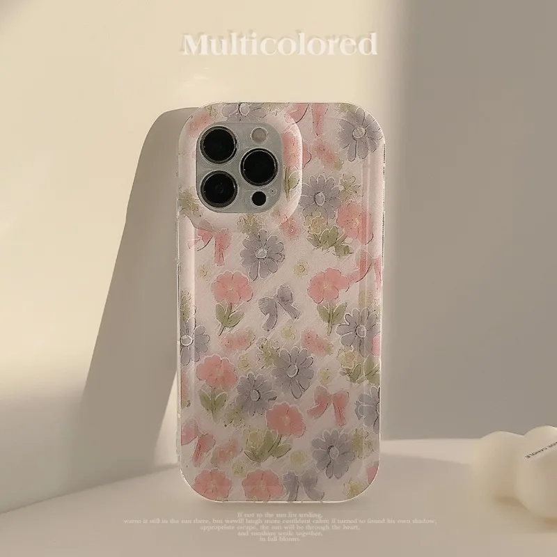 Gentle Pink Fragmented Flower IPhone 14promax Case 15plus Suitable for 13pro 11 All Inclusive Drop Protection 12