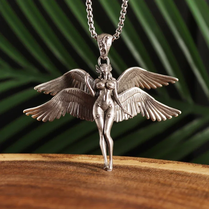 Vintage Design Wings Holy Angel Pendant Necklace for Men Women Necklace Amulet Accessory Jewelry Gift