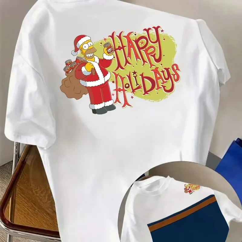 

2025-26 The Simpsons Men's Street T-shirt Sweatshirt with Christmas Homer Print Pattern New Trendy 100% cotton printed T-shirt