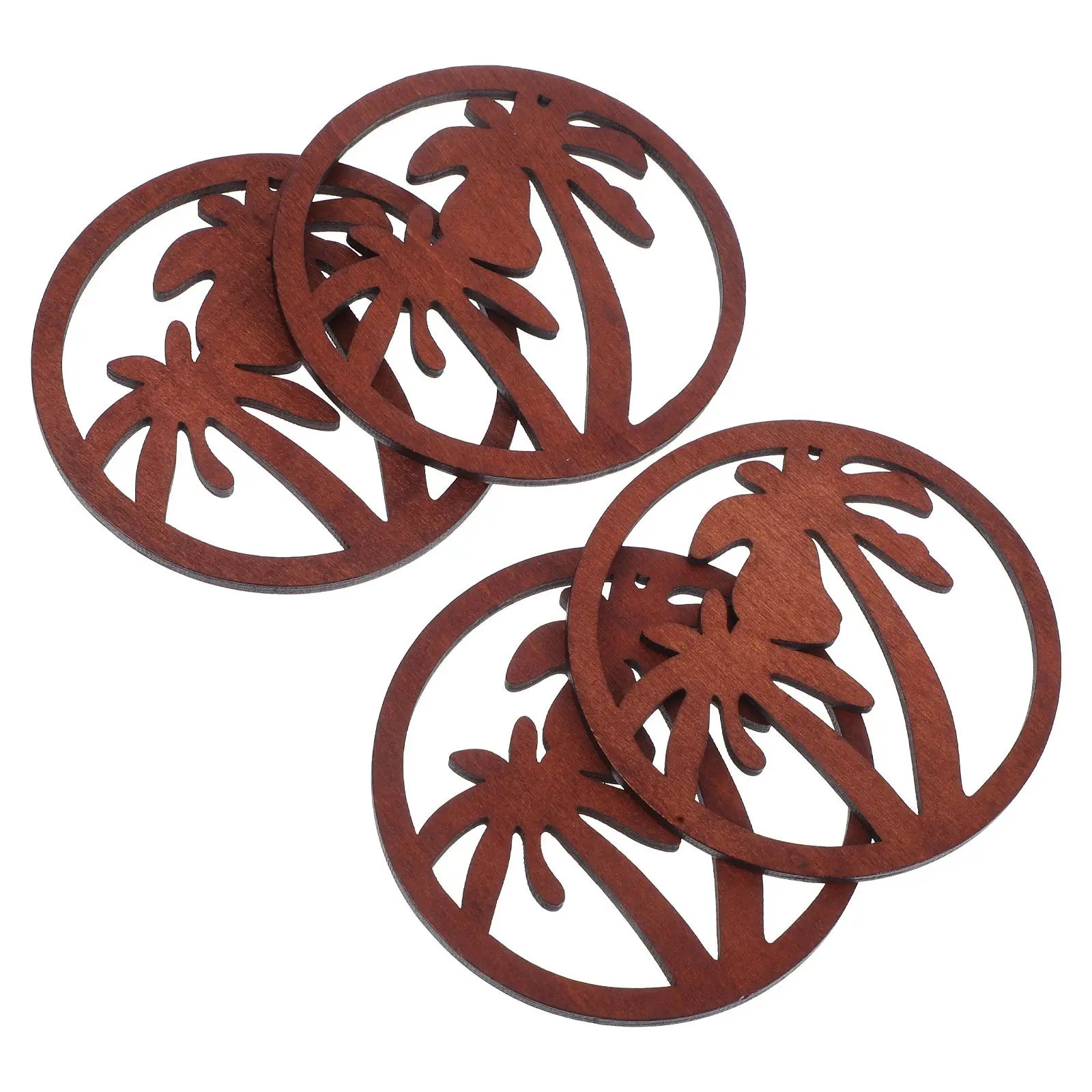 

4 Pcs Coconut Tree Wooden Coasters Rustic Nonslip Heat Resistant Vintage Drink Flat Farmhouse Wood Mug Space Saving
