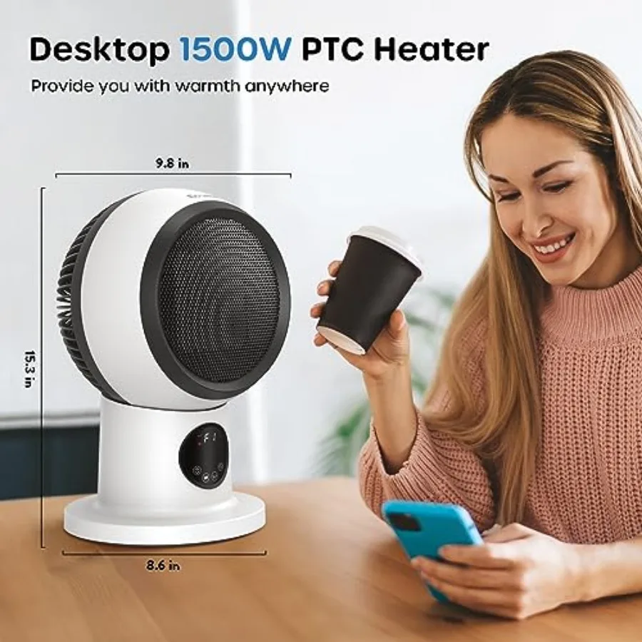 Space Heater Fan Combo, 1500W 2S Fast Heating Electric Ceramic Heater with Remote and LED Display, Overheating and Tip-Over Pro