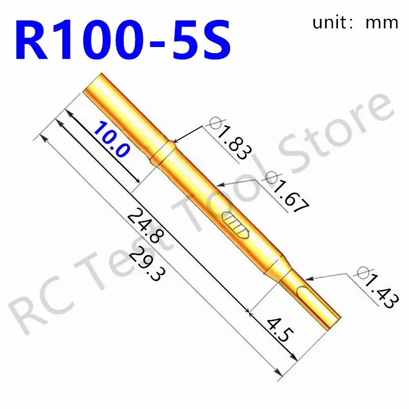 20/100PCS R100-5S Test Pin P100-B1 Receptacle Brass Tube Needle Sleeve Seat Solder Connect Probe Sleeve 29.2mm Outer Dia 1.67mm