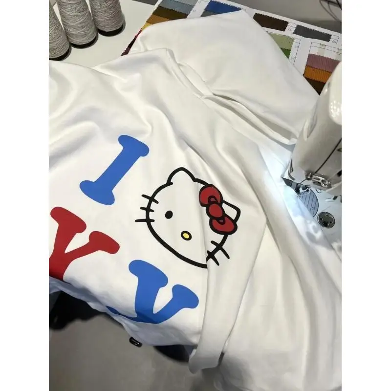

Sanrio Hello Kitty Girl Printed Hooded Sweatshirt Women Cartoon Casual Daily Fashion Surplus Stock Kawaii Tops Women's Clothing